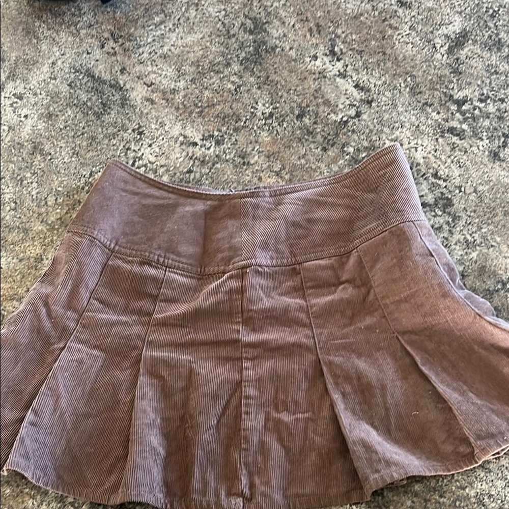 Divided Brown Mini Skater Skirt with Pleated Design